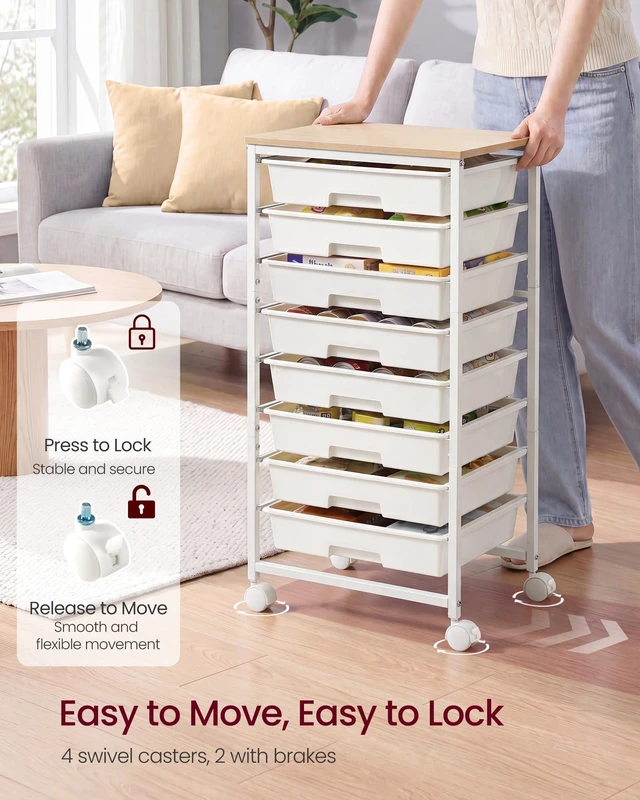 Alt view image 5 of 7 - Rolling Cart with Drawers, Craft Organizers and Storage, White Wooden Tabletop, 8 Drawers, Office, Classroom, Craft Room, Dorm, 15.6 x 11.2 x 30.1 in, BENCO Collection ULRC006W101