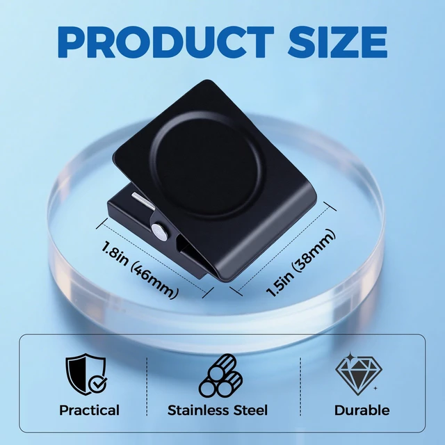 Alt view image 3 of 7 - Magnetic Clips 1.5 inch, 12 Pack Heavy Duty Magnet Metal Clips for Hanging, Strong Magnet Clip for Whiteboard, Fridge, Classroom, Refrigerator, Black