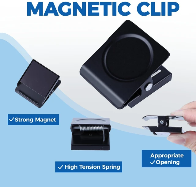 Alt view image 4 of 7 - Magnetic Clips 1.5 inch, 12 Pack Heavy Duty Magnet Metal Clips for Hanging, Strong Magnet Clip for Whiteboard, Fridge, Classroom, Refrigerator, Black