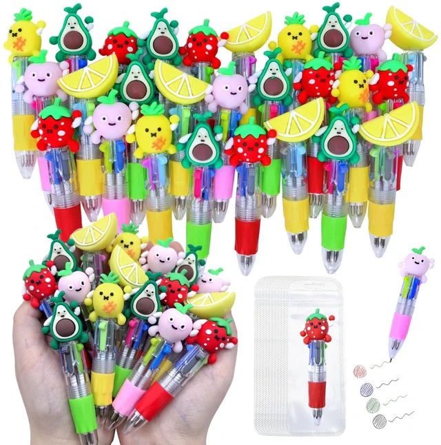 Main image of 100 PCS Multicolor Pen Set 50 Cute Pens Bulk with 50 Pen Bags, Fun Pens for Party Favors, Christmas, Birthday, Kawaii Stationery, Prizes, Gifts Bulk for Friends (Fruit)