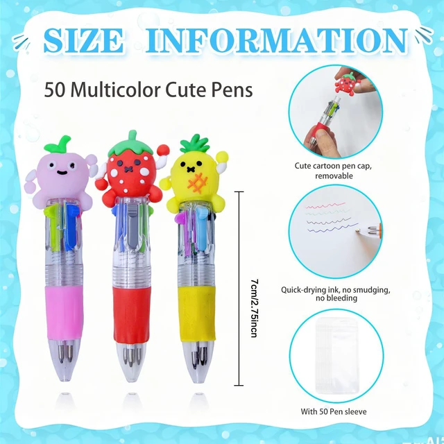 Alt view image 2 of 7 - 100 PCS Multicolor Pen Set 50 Cute Pens Bulk with 50 Pen Bags, Fun Pens for Party Favors, Christmas, Birthday, Kawaii Stationery, Prizes, Gifts Bulk for Friends (Fruit)