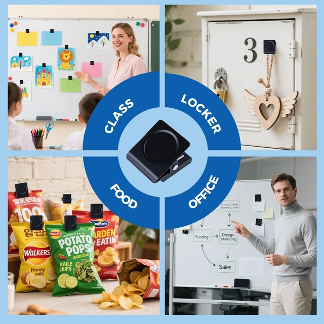 Alt view image 7 of 7 - Magnetic Clips 1.5 inch, 12 Pack Heavy Duty Magnet Metal Clips for Hanging, Strong Magnet Clip for Whiteboard, Fridge, Classroom, Refrigerator, Black