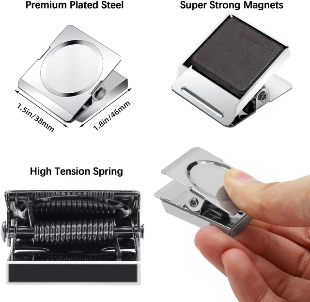 Alt view image 2 of 7 - Magnetic Clips 1.5 inch, 12 Pack Heavy Duty Magnet Metal Clips for Hanging, Strong Magnet Clip for Whiteboard, Fridge, Classroom, Refrigerator