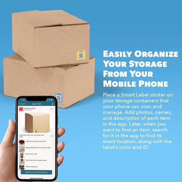 Alt view image 3 of 7 - QR Code Stickers with AI Photo Analysis App - Auto-Creates Item Descriptions - No Typing - Made in USA - QR Code Labels for Storage & Inventory Tracking, Organization & Moving, Pack of 48