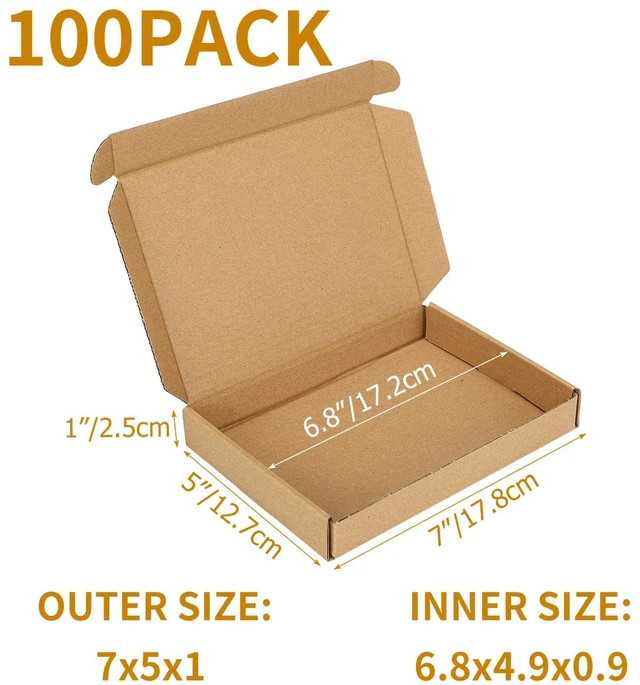 Alt view image 2 of 7 - 100 Pack 7x5x1 inch Small Shipping Boxes, Brown Mailing Boxes Tuck Top, Quick Fold, Easy Assemble, Shape Well, Single Corrugated, DIY Cardboard, Card Shipping, Small Business Packaging