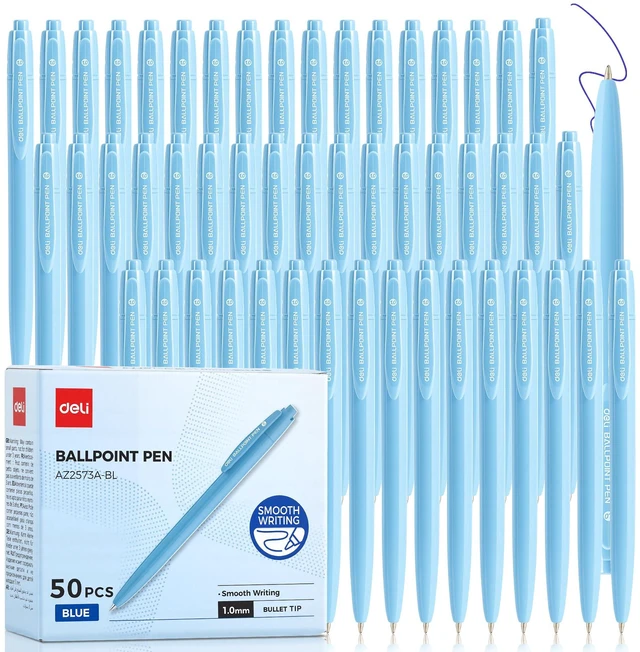 Main image of Pens Bulk, 50 Pack Pens Ballpoint, 1.0MM Blue Ink Pens Retractable,Smooth Writing, No Bleed, Comfortable Grip for Home, Office & School Use