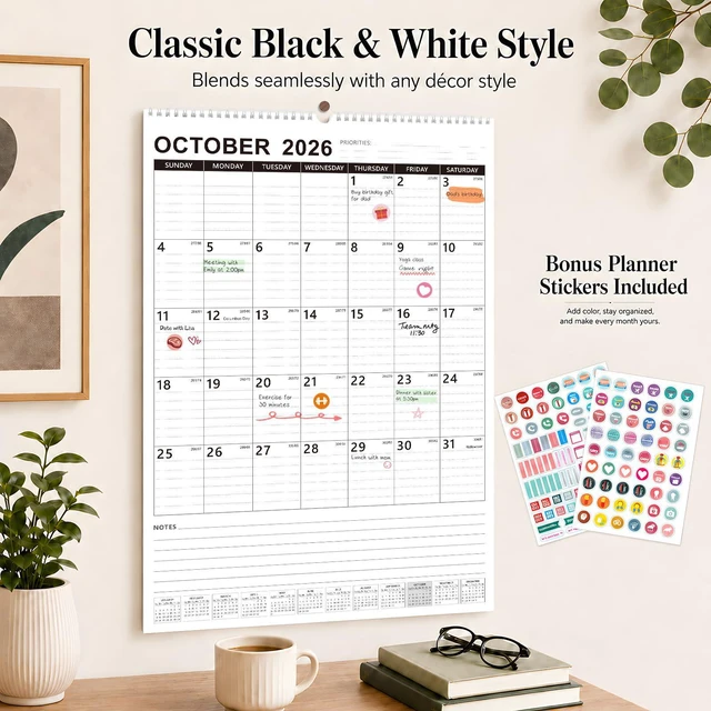 Alt view image 6 of 7 - Large Wall Calendar 2027-2028 Hanging Calendar Oct 2026 - Jun 2028 15"x22" 21 Month Extra Large Layout, Spacious Lined Blocks, 120 GSM Thick Paper, Twin-Wire Binding, Bonus Planner Stickers