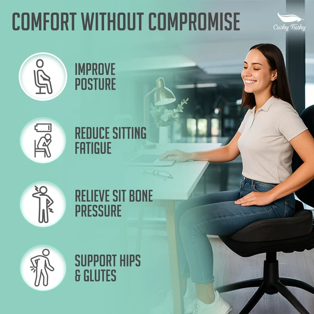 Alt view image 4 of 7 - Seat Cushion | Premium Foldable Sit Bone Cushion for Pressure Relief, Hip, Hamstrings & Sciatica Comfort | Butt Pillow | Ergonomic Ischial Tuberosity Support for Home, Office & Driving