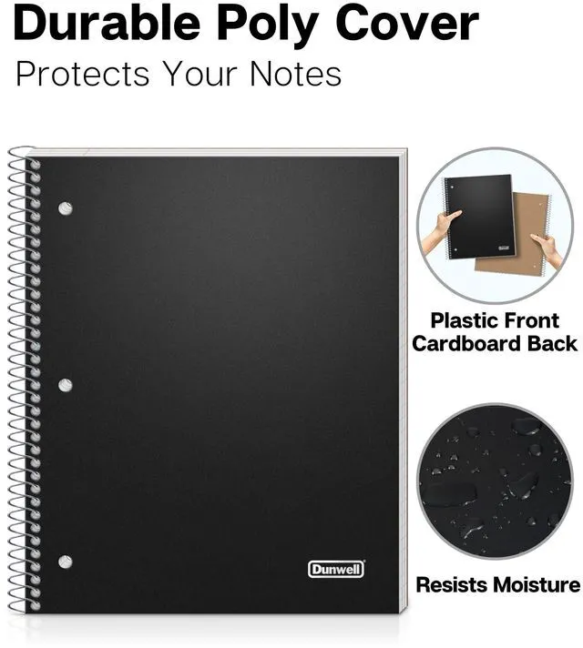 Alt view image 4 of 7 - 3-Subject Spiral Notebook, College Ruled, 150 Sheets, Black 3 Subject Sections, College Ruled Pages, 150 Sheets, Durable Covers, 3-Hole Punched