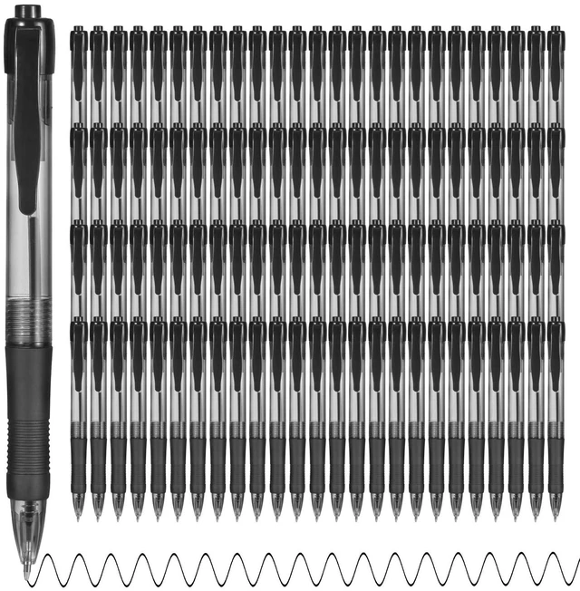 Main image of Pens Bulk, 100 Pack No Bleed Black Ink Click Pens with Soft Grip, Wholesale Retractable Ballpoint Pens for Office School, Medium Point Smooth 1.0MM
