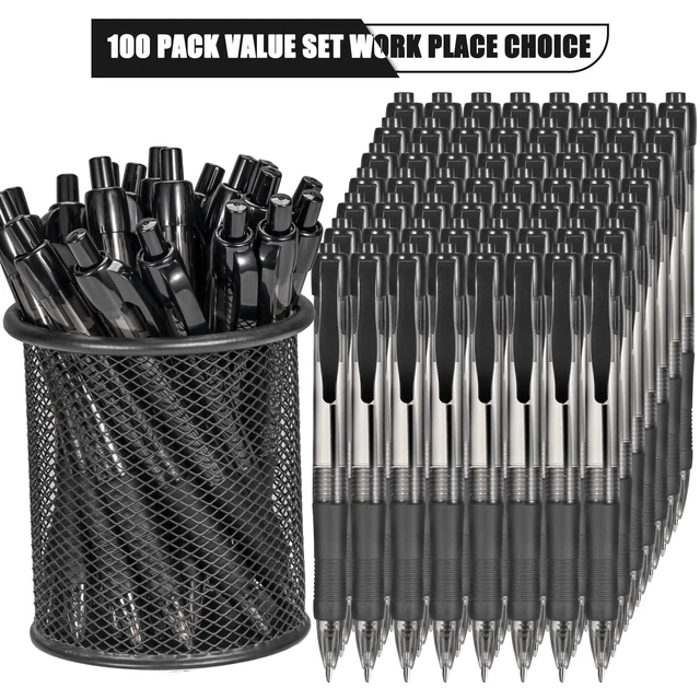 Alt view image 2 of 6 - Pens Bulk, 100 Pack No Bleed Black Ink Click Pens with Soft Grip, Wholesale Retractable Ballpoint Pens for Office School, Medium Point Smooth 1.0MM