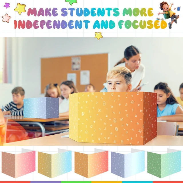 Alt view image 4 of 7 - 30 Pcs Privacy Folders for Students Desk,Gradient,Fresh Color Trifold Desk Dividers for Classroom, Colored Privacy Partition Folders for Student Teacher Desks, 15.8 x 13.4 x 11.81 Inches