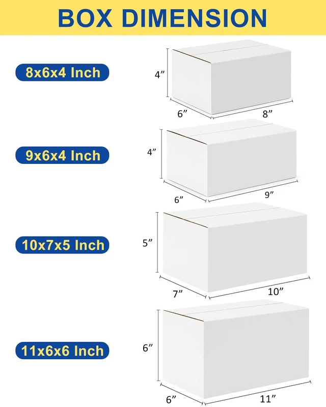 Alt view image 2 of 7 - Assorted-Sizes-Shipping-Boxes-40-Pack: 8x6x4 & 9x6x4 & 10x7x5 & 11x6x6 Small-Shipping-Boxes-Mailers, White Corrugated-Cardboard-Boxes-for-Packing-Small-Business Mailing
