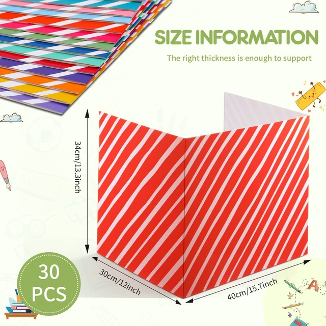 Alt view image 2 of 7 - 30 Pcs Privacy Folders for Students Desk,Strip,Stripe Color Trifold Desk Dividers for Classroom, Colored Privacy Partition Folders for Student Teacher Desks, 15.8 x 13.4 x 11.81 Inches