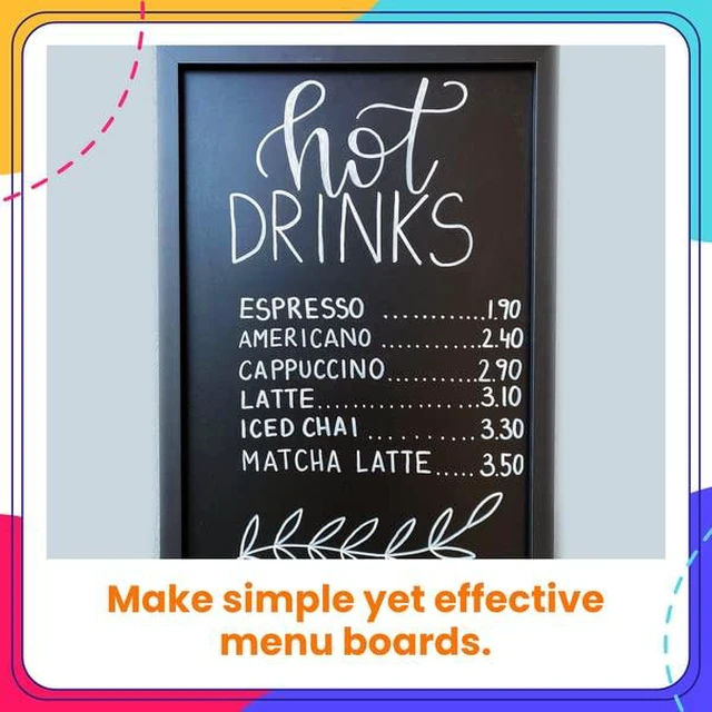 Alt view image 6 of 7 - 6 White Dry Erase Chalk Markers for Chalkboard Signs - 3mm + 6mm Liquid Chalk Pens for Blackboard, Car Window, Glass, Bistro - Variety pack - (3x) 3mm Fine Tip + (3x) 6mm Bold Ink Marker