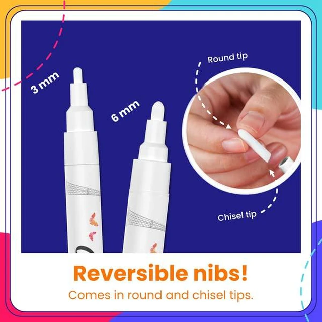 Alt view image 2 of 7 - 6 White Dry Erase Chalk Markers for Chalkboard Signs - 3mm + 6mm Liquid Chalk Pens for Blackboard, Car Window, Glass, Bistro - Variety pack - (3x) 3mm Fine Tip + (3x) 6mm Bold Ink Marker