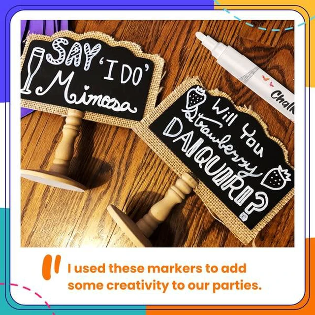 Alt view image 5 of 7 - 6 White Dry Erase Chalk Markers for Chalkboard Signs - 3mm + 6mm Liquid Chalk Pens for Blackboard, Car Window, Glass, Bistro - Variety pack - (3x) 3mm Fine Tip + (3x) 6mm Bold Ink Marker