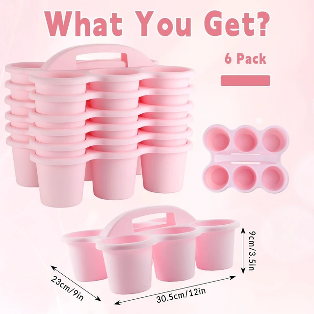Alt view image 2 of 7 - 6 Pack Classroom Caddy Organizer with Handle, 6 Compartments, Pink Stackable Plastic Table Caddies, 12x9x3.5 In, caddy Organizer for School Supplies, Crayons, Pencils, Crafts and Drink Cups