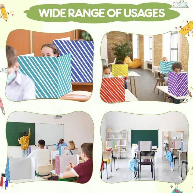 Alt view image 5 of 7 - 30 Pcs Privacy Folders for Students Desk,Strip,Stripe Color Trifold Desk Dividers for Classroom, Colored Privacy Partition Folders for Student Teacher Desks, 15.8 x 13.4 x 11.81 Inches