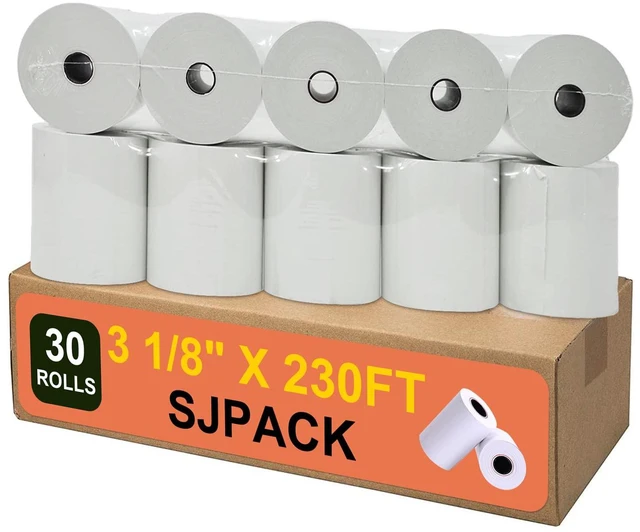 Main image of 30 Rolls Thermal Paper 3 1/8 x 230ft Pos Receipt Paper, Cash Register Roll T-20 T-90 SRP-350 370