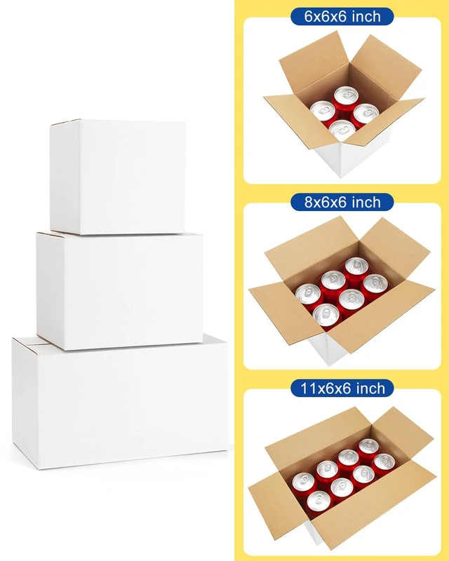 Alt view image 2 of 7 - Assorted-Sizes-Shipping-Boxes-45-Pack: 6x6x6 & 8x6x6 & 11x6x6 Small-Shipping-Boxes-Mailers, White Corrugated-Cardboard-Boxes-for-Packing-Small-Business Mailing