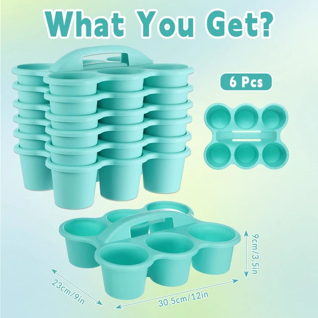 Alt view image 2 of 7 - 6 Pack Classroom Caddy Organizer with Handle, 6 Compartments, Blue Stackable Plastic Table Caddies, 12x9x3.5 In, caddy Organizer for School Supplies, Crayons, Pencils, Crafts and Drink Cups