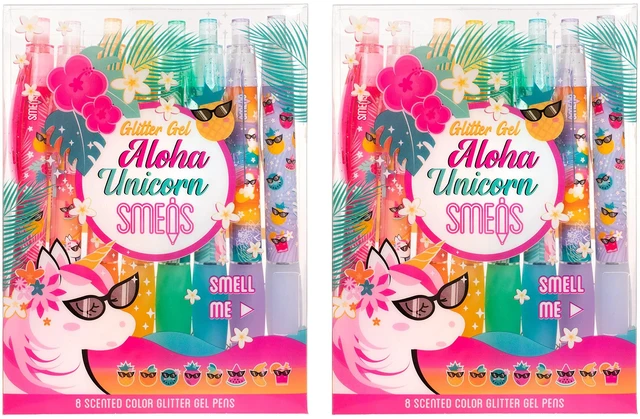 Main image of Glitter Gel Smens (2 Pack) - Aloha Unicorn Scented Pens, Colored Glitter Gel Ink, Medium Point, 8 Count