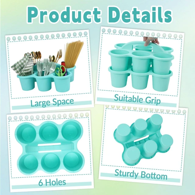Alt view image 3 of 7 - 6 Pack Classroom Caddy Organizer with Handle, 6 Compartments, Blue Stackable Plastic Table Caddies, 12x9x3.5 In, caddy Organizer for School Supplies, Crayons, Pencils, Crafts and Drink Cups
