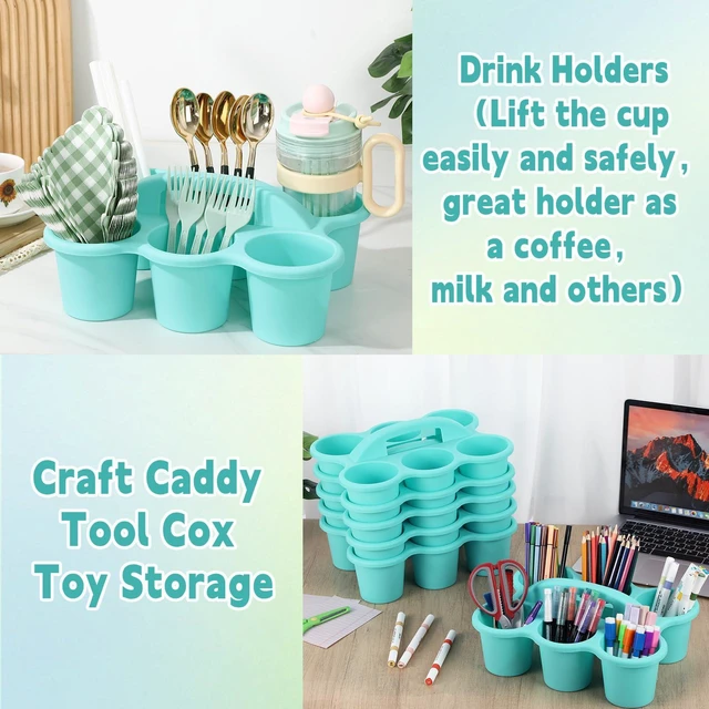 Alt view image 5 of 7 - 6 Pack Classroom Caddy Organizer with Handle, 6 Compartments, Blue Stackable Plastic Table Caddies, 12x9x3.5 In, caddy Organizer for School Supplies, Crayons, Pencils, Crafts and Drink Cups