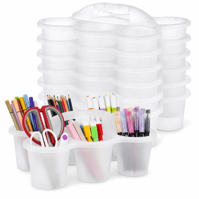 Main image of 6 Pack Classroom Caddy Organizer with Handle, 6 Compartments, Clear Stackable Plastic Table Caddies, 12x9x3.5 In, caddy Organizer for School Supplies, Crayons, Pencils, Crafts and Drink Cups