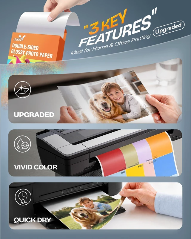 Alt view image 4 of 7 - 200 Sheets Double Sided Photo Paper Glossy 8.5x11 54lbs Inkjet for Dye Ink 200Gsm Value Bulk Pack Picture 8.5 x 11 9.5Mil for Inkjet Printing Printer (200sheets, 8.5x11) (Pack of 2)