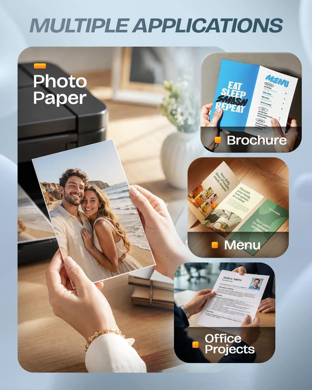 Alt view image 7 of 7 - 200 Sheets Double Sided Photo Paper Glossy 8.5x11 54lbs Inkjet for Dye Ink 200Gsm Value Bulk Pack Picture 8.5 x 11 9.5Mil for Inkjet Printing Printer (200sheets, 8.5x11) (Pack of 2)