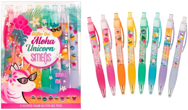 Alt view image 5 of 6 - Glitter Gel Smens (2 Pack) - Aloha Unicorn Scented Pens, Colored Glitter Gel Ink, Medium Point, 8 Count