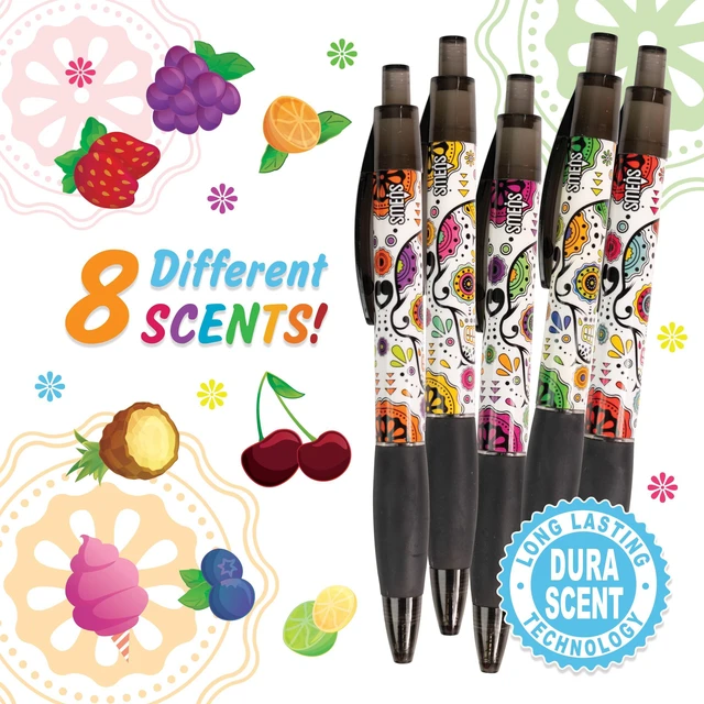 Alt view image 2 of 6 - Sugar Skull Smens (2 Pack) - Scented Pens, Black Ink, Medium Point - 8 Count