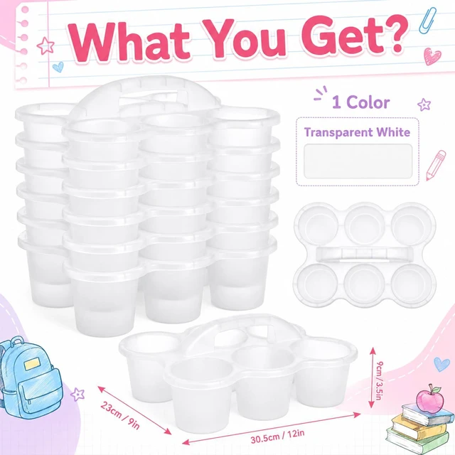 Alt view image 2 of 7 - 6 Pack Classroom Caddy Organizer with Handle, 6 Compartments, Clear Stackable Plastic Table Caddies, 12x9x3.5 In, caddy Organizer for School Supplies, Crayons, Pencils, Crafts and Drink Cups