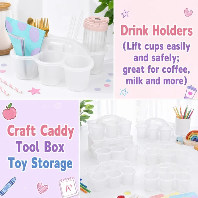 Alt view image 5 of 7 - 6 Pack Classroom Caddy Organizer with Handle, 6 Compartments, Clear Stackable Plastic Table Caddies, 12x9x3.5 In, caddy Organizer for School Supplies, Crayons, Pencils, Crafts and Drink Cups