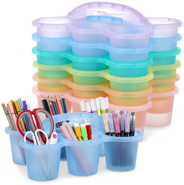 Main image of 6 Pack Classroom Caddy Organizer with Handle, 6 Compartments, Colorful Clear