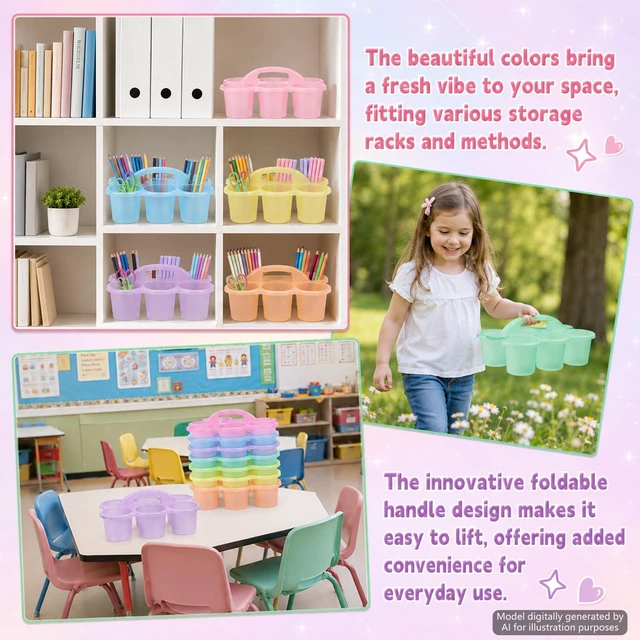 Alt view image 6 of 7 - 6 Pack Classroom Caddy Organizer with Handle, 6 Compartments, Colorful Clear