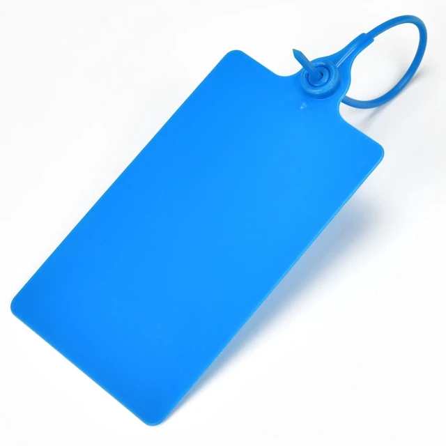 Alt view image 2 of 7 - 100 Plastic Shipping Tags - Waterproof, Writable, Hanging Tags with One Marker Pen (Navy Blue)