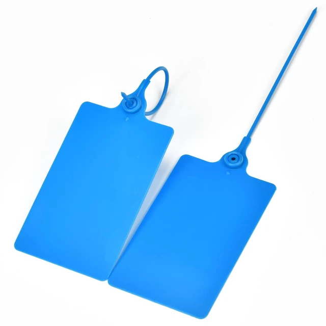 Alt view image 3 of 7 - 100 Plastic Shipping Tags - Waterproof, Writable, Hanging Tags with One Marker Pen (Navy Blue)