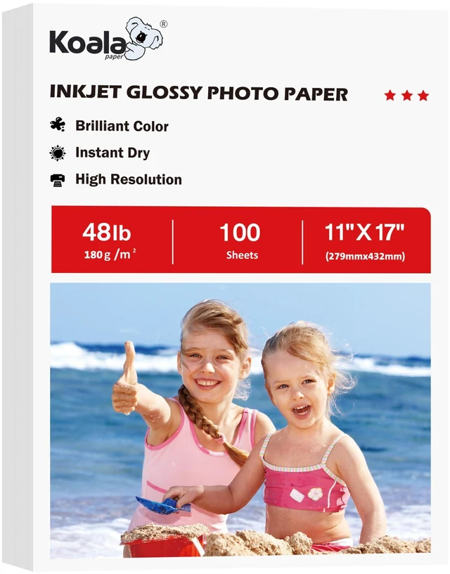 Main image of Glossy Inkjet Photo Paper 11X17 Inches 48lb 100 Sheets Glossy Photographic Paper Compatible with Inkjet Printer Use Dye Ink 180GSM