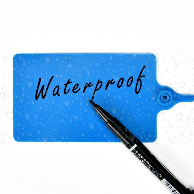 Alt view image 6 of 7 - 100 Plastic Shipping Tags - Waterproof, Writable, Hanging Tags with One Marker Pen (Navy Blue)