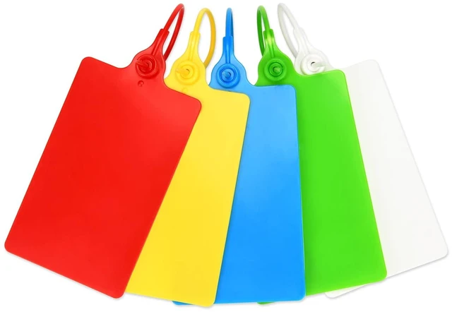 Main image of 100 Plastic Tags Shipping Tags Water Proof Tags for Labeling Shipping Labels Security Seals Writable Marker Ties Hanging Tags Storage Tag with One Marker Pen (Mixed 5 Color)