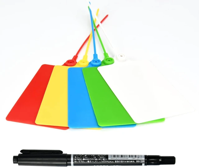 Alt view image 3 of 7 - 100 Plastic Tags Shipping Tags Water Proof Tags for Labeling Shipping Labels Security Seals Writable Marker Ties Hanging Tags Storage Tag with One Marker Pen (Mixed 5 Color)