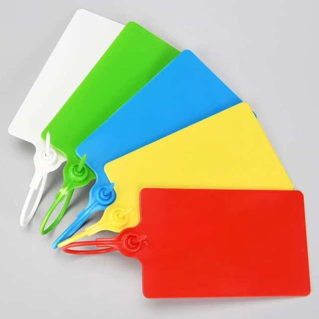 Alt view image 4 of 7 - 100 Plastic Tags Shipping Tags Water Proof Tags for Labeling Shipping Labels Security Seals Writable Marker Ties Hanging Tags Storage Tag with One Marker Pen (Mixed 5 Color)