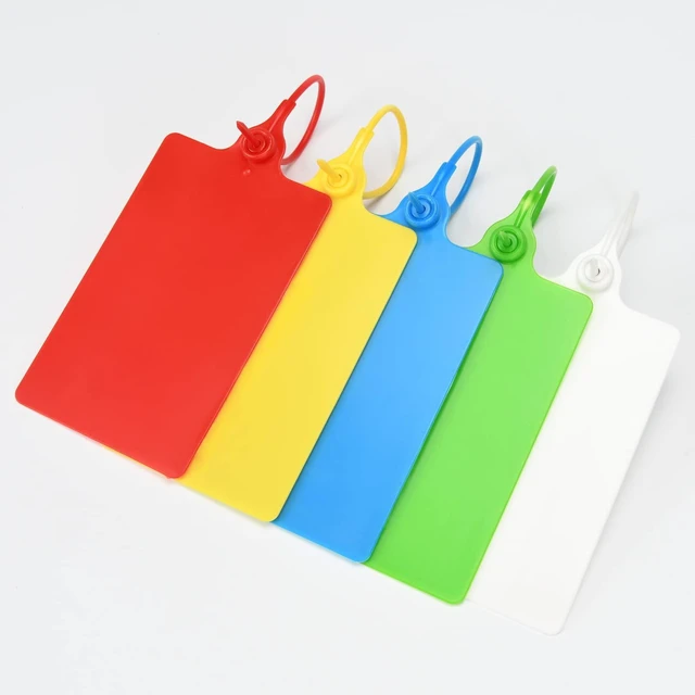Alt view image 6 of 7 - 100 Plastic Tags Shipping Tags Water Proof Tags for Labeling Shipping Labels Security Seals Writable Marker Ties Hanging Tags Storage Tag with One Marker Pen (Mixed 5 Color)