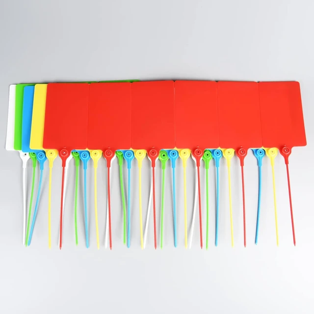 Alt view image 7 of 7 - 100 Plastic Tags Shipping Tags Water Proof Tags for Labeling Shipping Labels Security Seals Writable Marker Ties Hanging Tags Storage Tag with One Marker Pen (Mixed 5 Color)