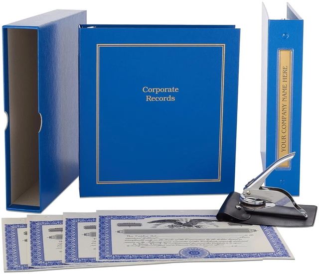 Main image of Corporate Kit (Blue) - Binder, Slipcase, Minutes & Bylaws, Stock Certificates, Index Tabs & Metal Corporate Seal