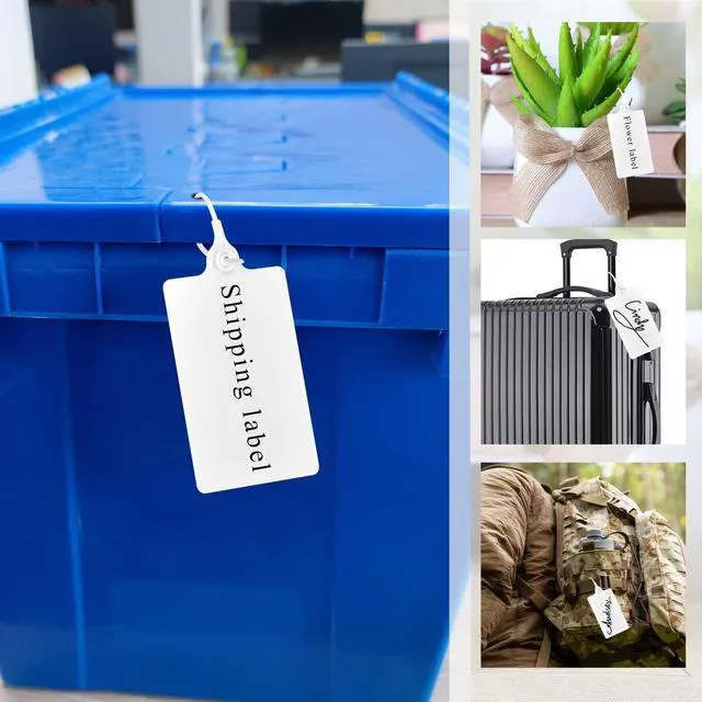 Alt view image 5 of 7 - 100 Plastic Shipping Tags - Waterproof, Writable Labels for Security, Storage, Hanging - With Marker Pen (White)