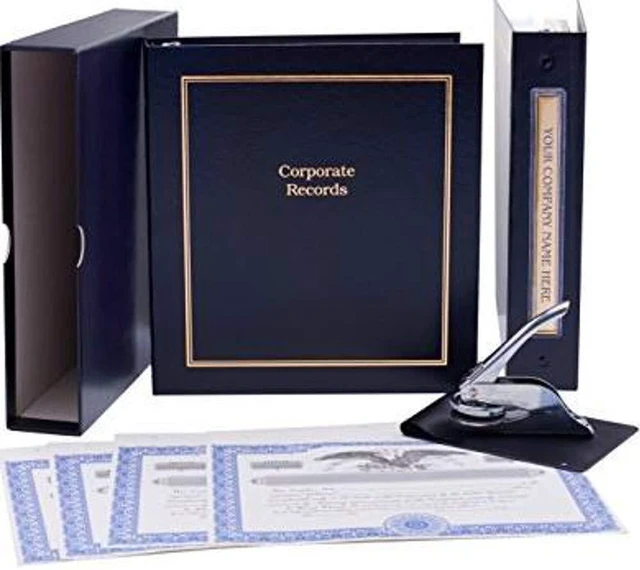 Main image of Corporate Kit (Black) - Binder, Slipcase, Minutes & Bylaws, Stock Certificates, Index Tabs & Metal Corporate Seal
